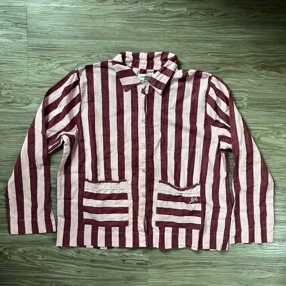 Damson Madder Other - Damson Madder Burgundy Pink Striped Pajama Shirt Heart Buttons Size 14